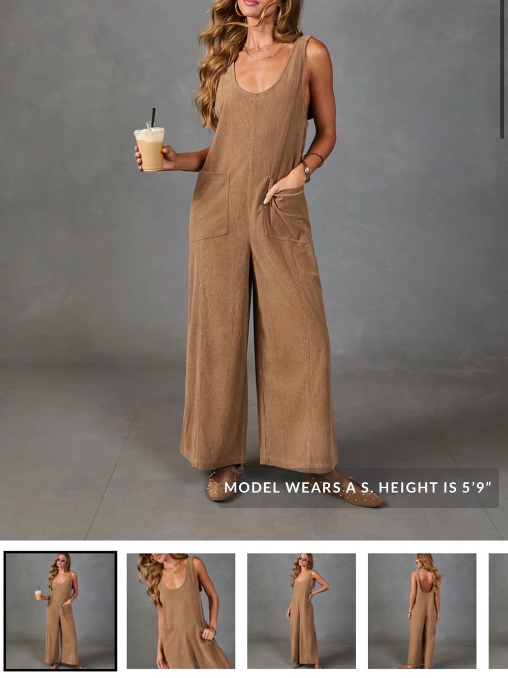 Sleeveless Wide-Leg Jumpsuit in Camel